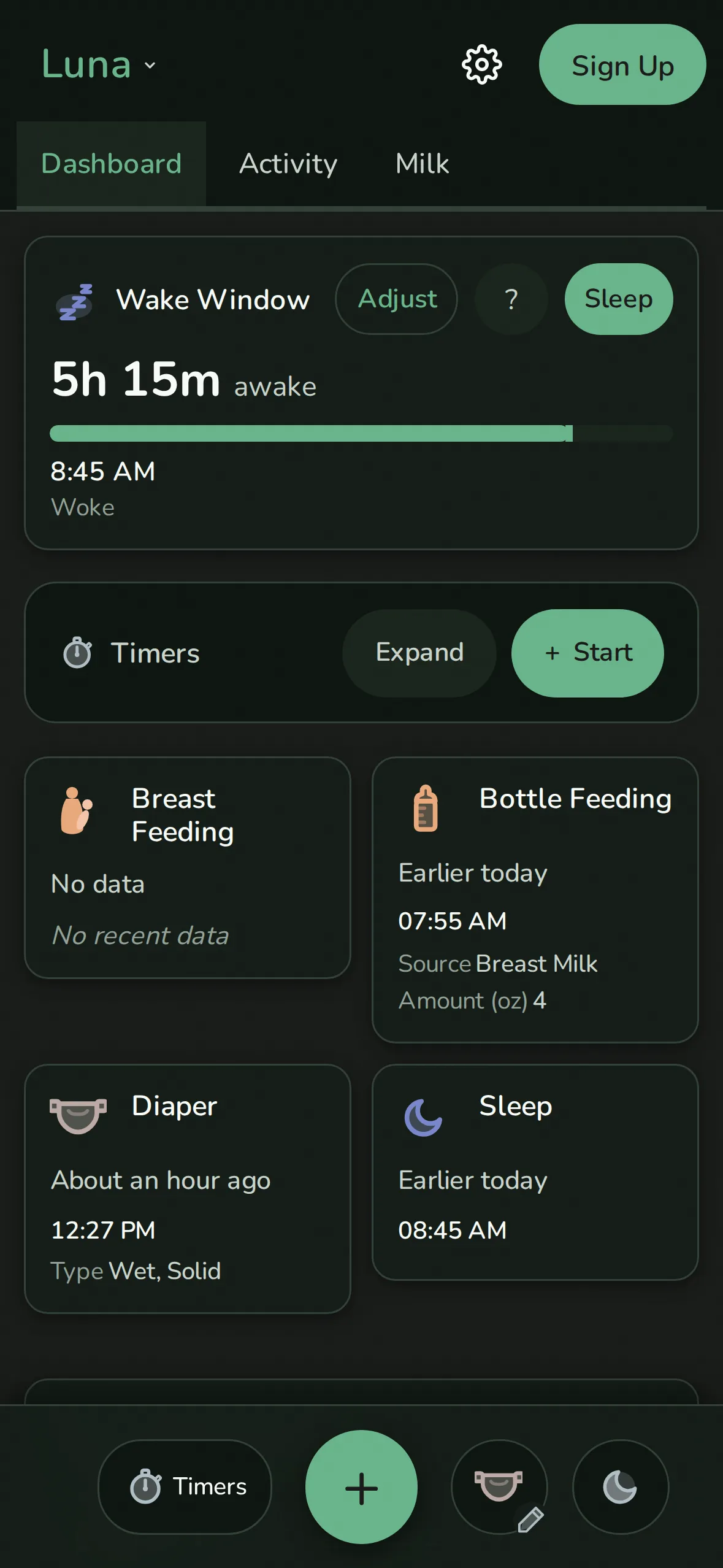 Dashboard in Calm Mode: a few hours ago, less than an hour, no predictions