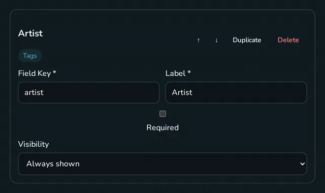 Adding an Artist tags field to a custom Music event in Rhythm